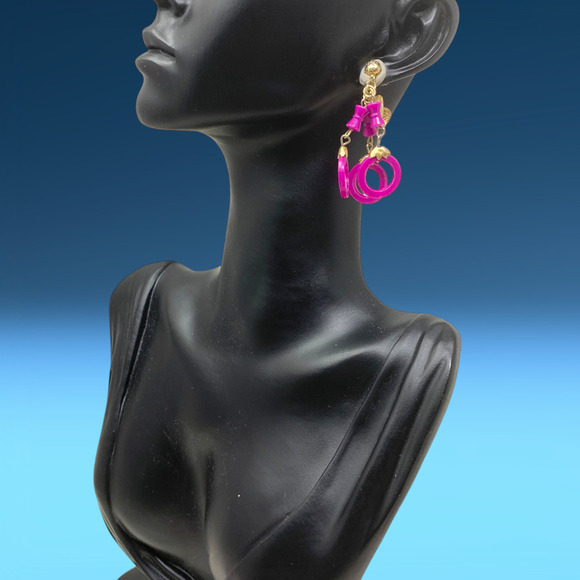 Lot 5 x Vintage 80's Pop Art Acrylic Hoop Earrings Pierced Punk New Wave - Picture 2 of 7